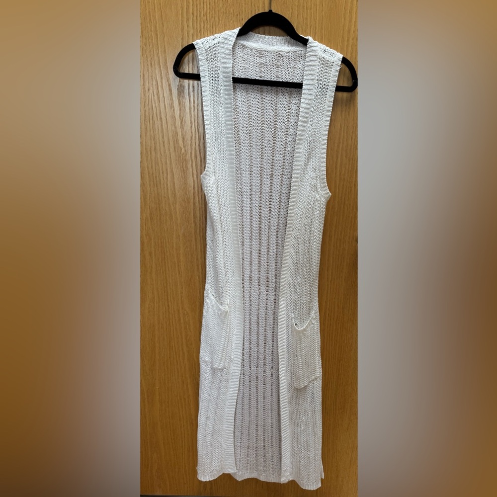 White Knit Sleeveless Cardigan